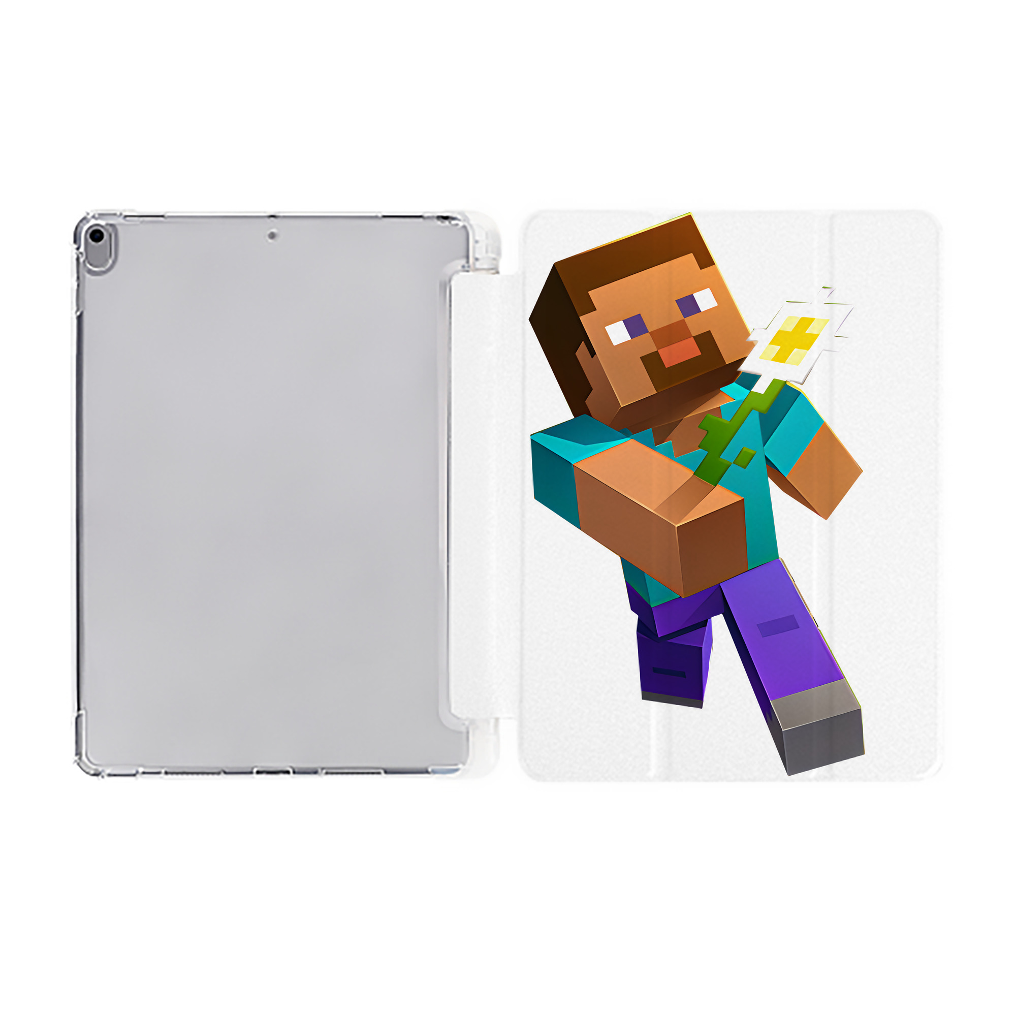 （画像用） マインクラフト ブロックの世界 Minecraft MC Block world IPad ケース ペン収納付き 三つ折りスタンド PUレザー×シリコン 対応機種9.5/10.5/10.9インチ